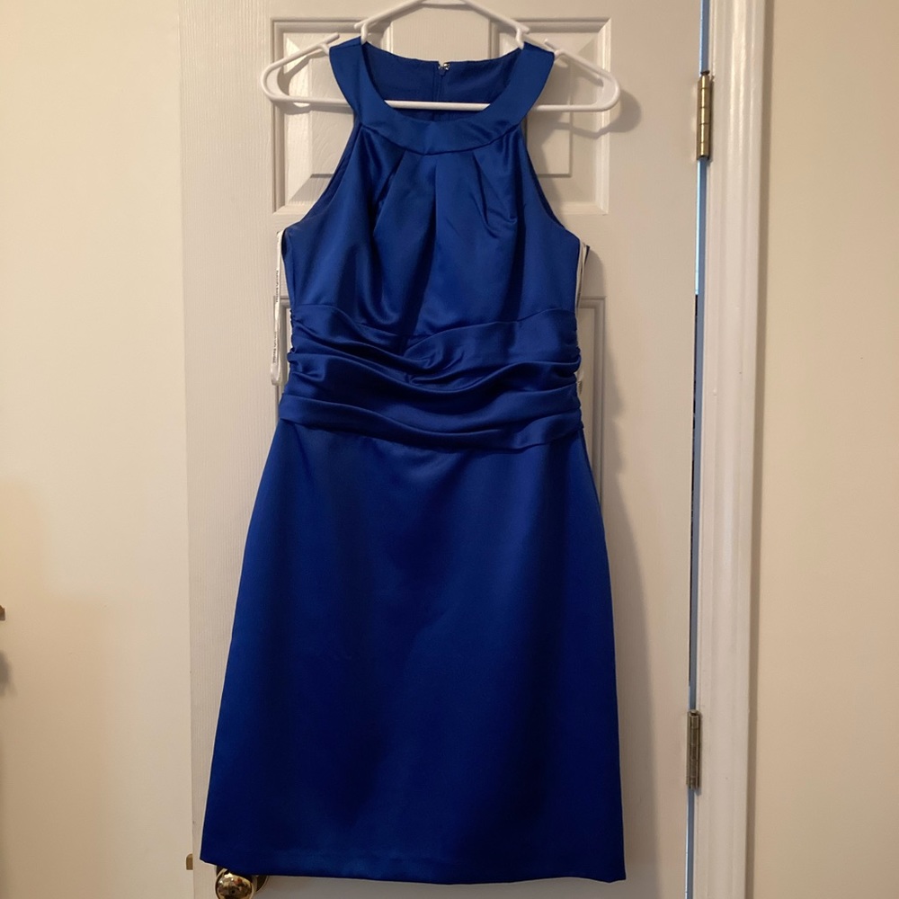 Knee-length royal blue semi formal dress